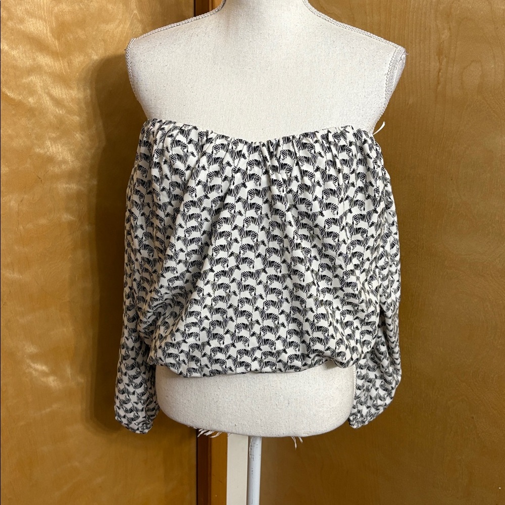 Free People Black And White Zebra Cropped Off The Shoulder Top S 100% Rayon